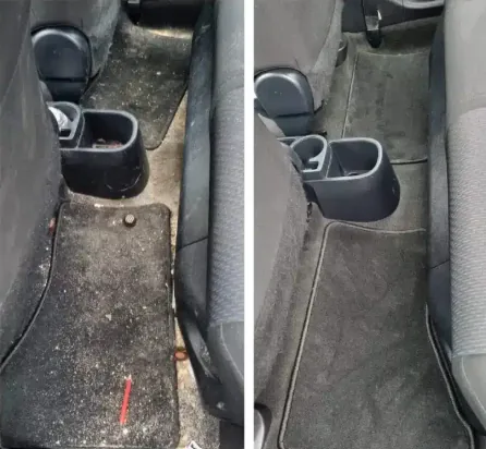 Avant après : tapis et plancher arrière nettoyés